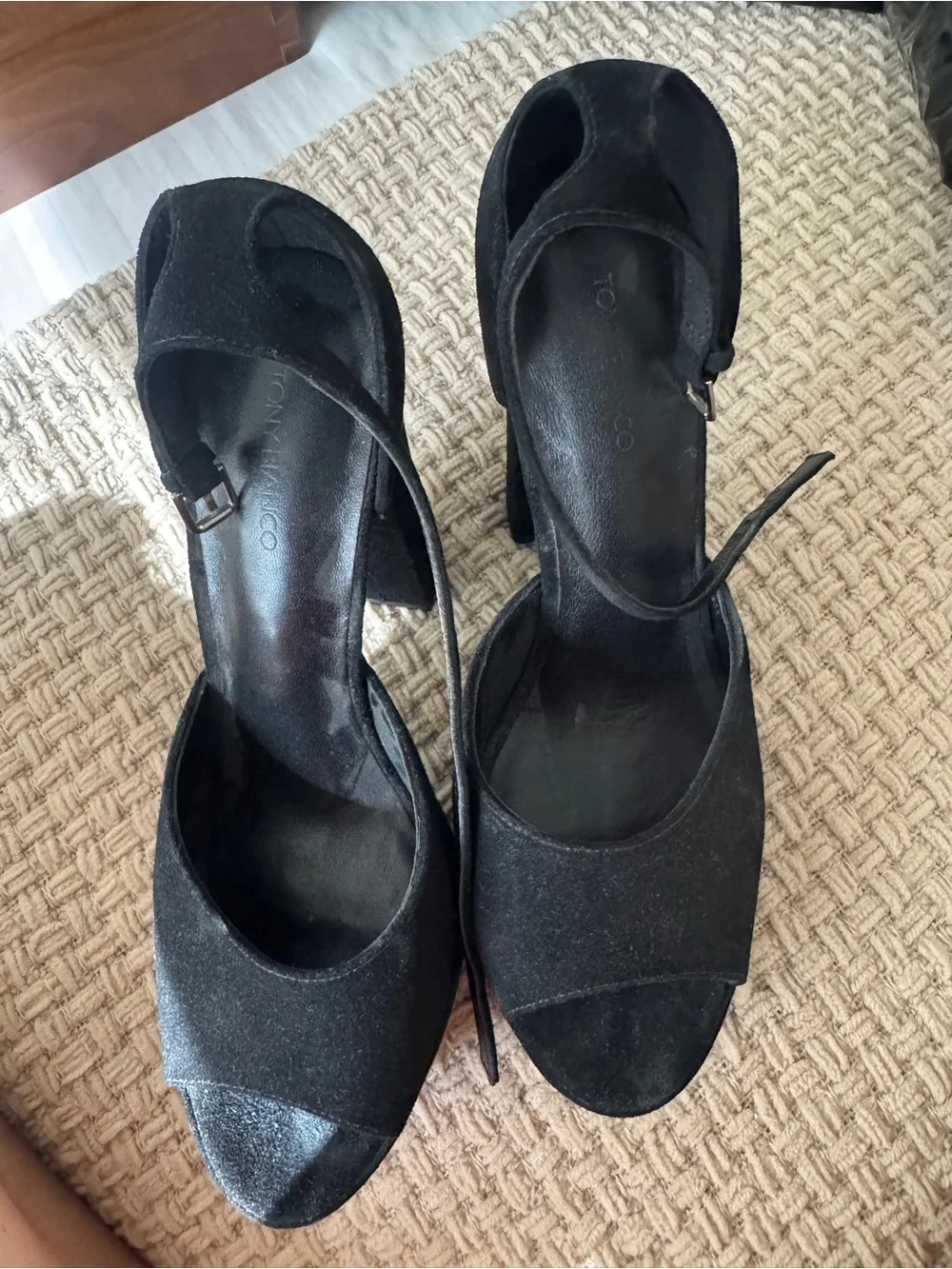 Tony Bianco Black Suede Platform Heels with Ankle Straps